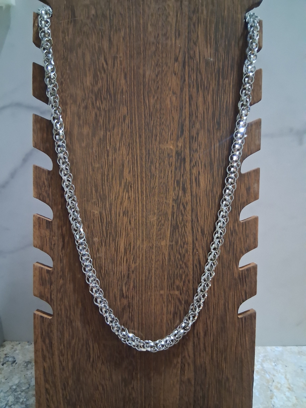 Silver Byzantine Chain Necklace - Polished Sterling Look